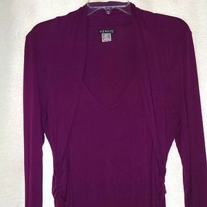 Venus Fitted Long Sleeve Party Dress Ruched at Waist Large